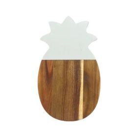 White Marble/Acacia Wood Pineapple 12" x 7"