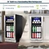 Built-in and Freestanding 15" Mini Beverage Refrigerator/Wine Cabinet, 120 Cans, 34-65°F, Quiet, Adjustable Shelves, LED Lighting, ETL , Touch Control