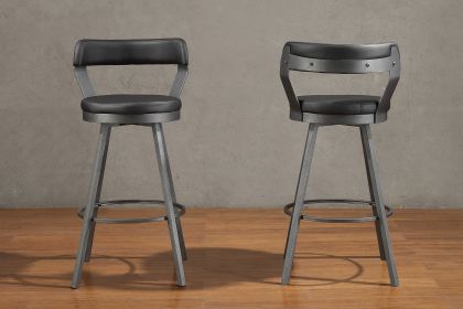 Black Faux Leather Upholstered Metal Base Chairs Set of 2pc 360-degree Swivel Bar Height Design Pub Chairs Black Set of 2pc