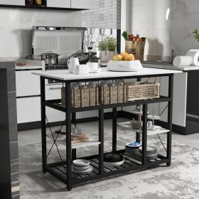 TOPMAX Multifunctional Counter Height Kitchen Dining Room Prep Table Kitchen Island, Kitchen Rack with Large Worktop, Console Side Table for Living Ro