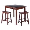 Perrone 3-Pc High Drop Leaf Table with Saddle Seat Counter Stools; Walnut