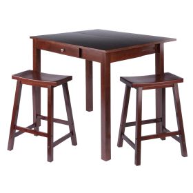 Perrone 3-Pc High Drop Leaf Table with Saddle Seat Counter Stools; Walnut