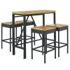 GO 5-Piece Outdoor Patio Wicker Bar Set, Garden PE Rattan Wicker Dining Table, Square Stool Set, Foldable Tabletop, Acacia Wood Tabletop, High-Dining