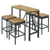 GO 5-Piece Outdoor Patio Wicker Bar Set, Garden PE Rattan Wicker Dining Table, Square Stool Set, Foldable Tabletop, Acacia Wood Tabletop, High-Dining
