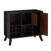 Wooden Wine Bar Storage Cabinet with 2 door cabinet and Storage Cubes, Black And Brown