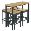 GO 5-Piece Outdoor Patio Wicker Bar Set, Garden PE Rattan Wicker Dining Table, Square Stool Set, Foldable Tabletop, Acacia Wood Tabletop, High-Dining