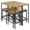 GO 5-Piece Outdoor Patio Wicker Bar Set, Garden PE Rattan Wicker Dining Table, Square Stool Set, Foldable Tabletop, Acacia Wood Tabletop, High-Dining