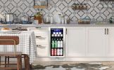 Built-in and Freestanding 15" Mini Beverage Refrigerator/Wine Cabinet, 120 Cans, 34-65°F, Quiet, Adjustable Shelves, LED Lighting, ETL , Touch Control