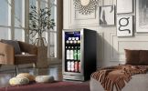 Built-in and Freestanding 15" Mini Beverage Refrigerator/Wine Cabinet, 120 Cans, 34-65°F, Quiet, Adjustable Shelves, LED Lighting, ETL , Touch Control