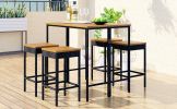 GO 5-Piece Outdoor Patio Wicker Bar Set, Garden PE Rattan Wicker Dining Table, Square Stool Set, Foldable Tabletop, Acacia Wood Tabletop, High-Dining