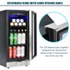 Built-in and Freestanding 15" Mini Beverage Refrigerator/Wine Cabinet, 120 Cans, 34-65°F, Quiet, Adjustable Shelves, LED Lighting, ETL , Touch Control