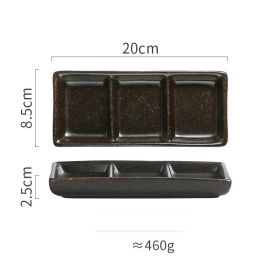 Japanese Three Grid Seasoning Dish With Dipping Material Ceramic Dish (Option: Ancient color)
