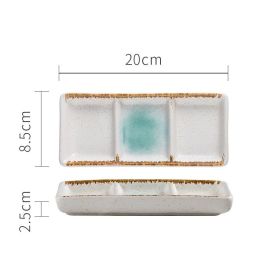 Japanese Three Grid Seasoning Dish With Dipping Material Ceramic Dish (Option: Green ink)