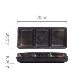 Japanese Three Grid Seasoning Dish With Dipping Material Ceramic Dish (Option: Black charm)