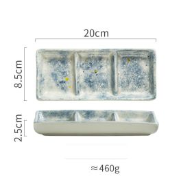 Japanese Three Grid Seasoning Dish With Dipping Material Ceramic Dish (Option: Sky)
