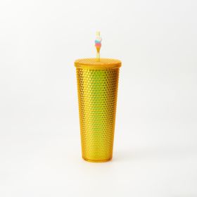 The glass with a lid, the plastic snail cup and straw Brook wall with the lid, the lid is leaked, no BPA, insulating glass, lid and straw, cold glass, (Color: Gold)