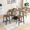 Bar Table and Chairs Set with Glass and Wine Holder for 4, 5 Piece Bar Kitchen Counter Height Table with 4 Stools,  Dinner Table Set with Shelves for